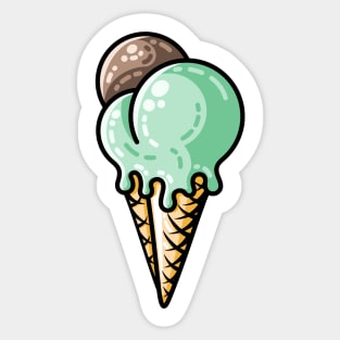 Cute mint and chocolate ice cream cone Sticker